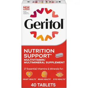 Geritol, Multivitamin Tab, Energy Support for Working Man and Women, Contains Antioxidants, Vitamins B, C, E & D and Rich Iron, 27 Essential Vitamins, Minerals, Gluten-Free, Non-GMO, No Artificial Sweeteners, 40 Tablets