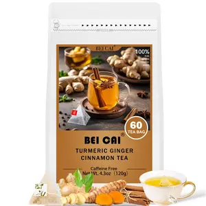 Bei Cai Premium Turmeric Ginger Cinnamon Tea Bags 120g 60 Count Natural Triangular Corn Fiber Full Bodied Brew Supports Digestive Immune Health Beverage