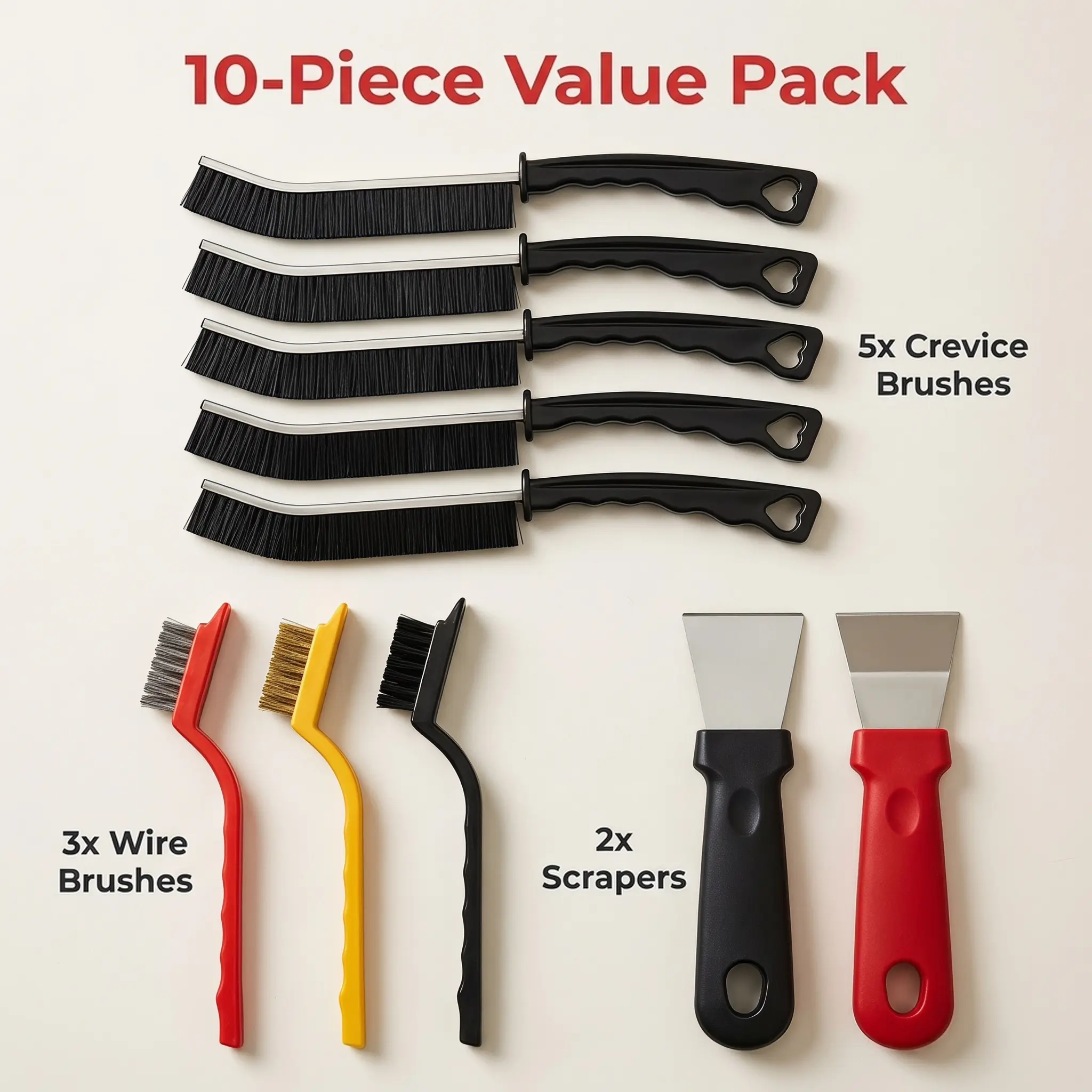10-Piece Heavy-Duty Hard-Bristle Gap Cleaning Brush and Scraper Set, Home Care Tool for Kitchen Deep Clean and Stain Removal, Hard Bristles