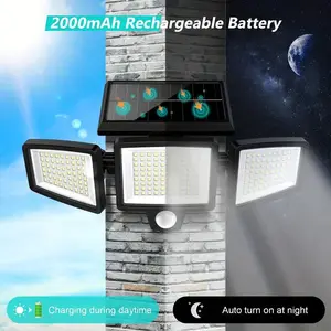 Solar outdoor lights, 2500 lm, 210 LEDs security lights; three heads, dimmable spotlights with three modes; IP65 waterproof; suitable for yard, garage, porch, patio, garden, farm, chicken coop, barn, horse stable, pool; Father’s Day gift