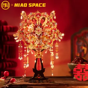 MU x Miao Space Splendid Double Happiness Fan Three-Dimensional Metal Puzzle Mystery Unlocking Fine Design Vivid Colors Decorative Ornament Exquisite Artwork Gift for Intellectual Development Handmade Christmas Halloween Birthday Wedding Present metal  pu