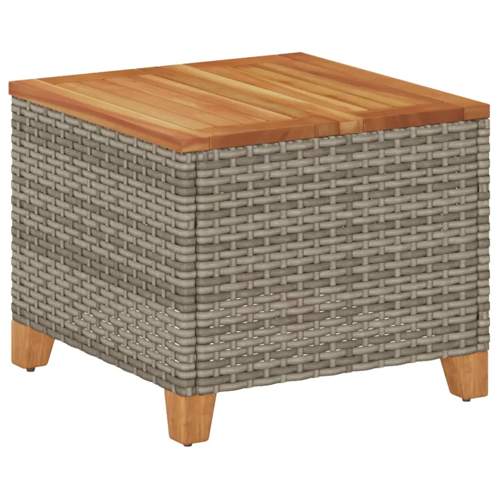 vidaXL Patio Table, Side Coffee Table with Steel Frame, Square Outdoor Table for Garden Backyard Balcony, Gray Poly Rattan Acacia Wood 366326