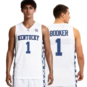Booker #1 Basketball Jersey Embroidery White with Blue for Men Sports Gear sportswear Outfit Festival Gift Game Day