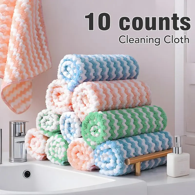 10 Counts Microfiber Cleaning Cloth, Super Soft Absorbent Dish Towels Rags Cloths for Washing Dishes and Kitchen Drying Cleaning House Keeping, Random Color, Absorbent Thickened Towels, Absorbent Towel Set