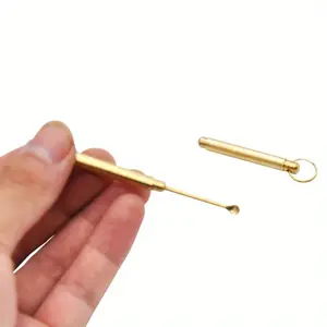 5pcs Golden Folding Ear Spoon Keychain - Portable Metal Earwax Removal Tool, No Battery Required
