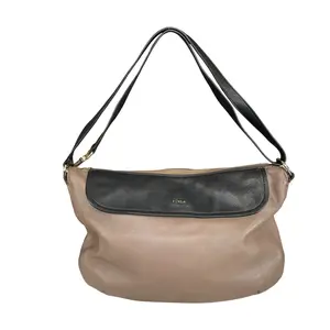 Pre-owned FURLA Leather Crossbody Bags Metropolis Two Tone GHW Taupe Black 2 Way Shoulder Hobo Purse