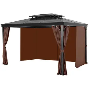 Outdoor Gazebo Privacy Curtain 10' x 10' x 6.9' Waterproof UV Resistant Patio Gazebo Curtain with Easy Install Tie-Backs, Windproof and Weatherproof Fabric for Garden, Backyard, Balcony, Coffee