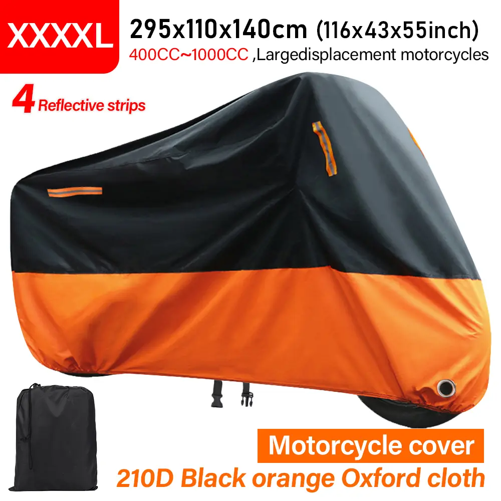 210D 4XL Outdoor Waterproof Motorcycle Cover with Reflective Strip Universal Large Motorcycle Protective Cover Sunshade Suitable for Yamaha Tram