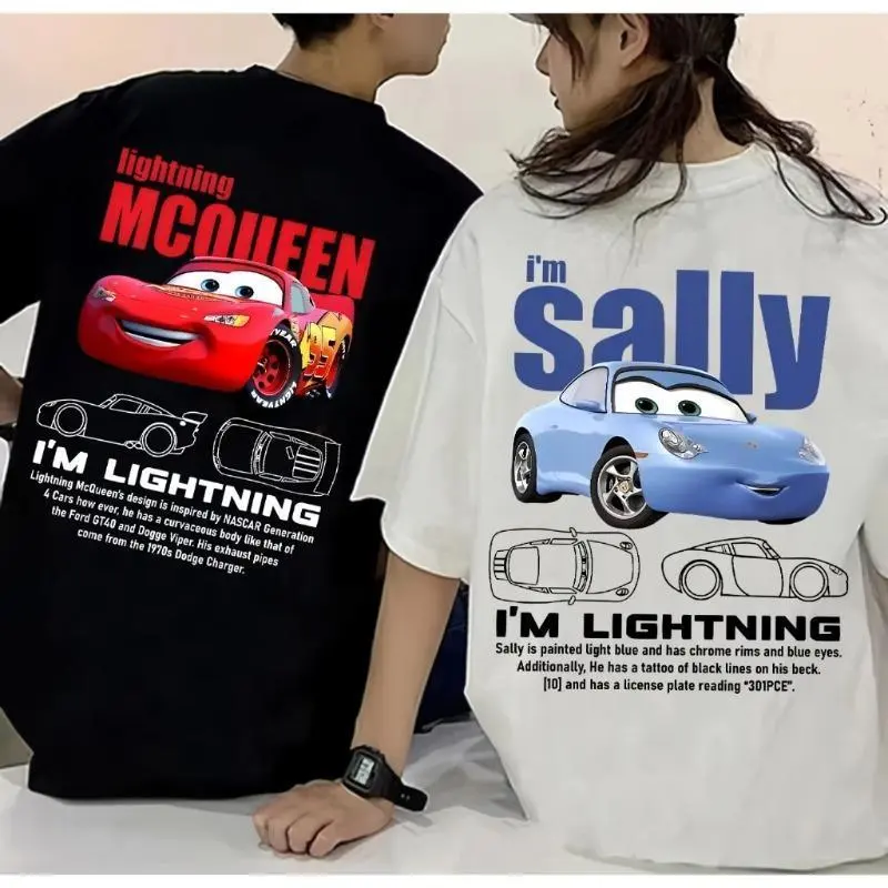Summer New Lightning Mcqueen and Sally Printed Couple T-shirt Sally and Mcqueen Casual Cute Women's T-shirt Casual Tops