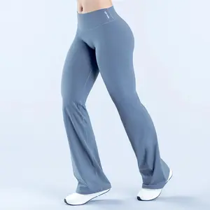 (With Logo) DFYNE High Waisted Flare Leggings - Tummy Control Bootcut Yoga Pants, Seamless Stretch Workout Pants for Women,