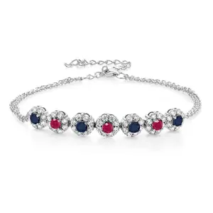 925 Sterling Silver Blue Sapphire and Red Ruby Tennis Bracelet For Women (2.59 Cttw, Gemstone September Birthstone, 7 Inch with 2 Inch Extender)