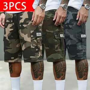 *Men’s 3-Pack Camouflage Cargo Shorts  Trendy Street Style, Multi-Pocket Design, Comfortable and Versatile for Summer Outdoor Casual Wear, Available in Three Colors, Fashionable and Practical, Best of Both Worlds, Menswear, Camo Shorts