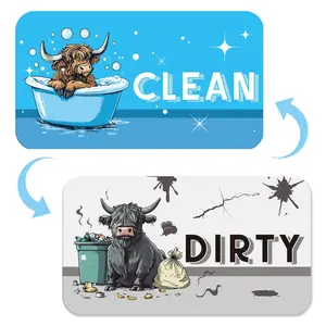 Dishwasher Magnet Clean Dirty Sign - Highland Cow Clean Dirty Dish Washer Magnet Cartoon Cow Strong Dishwasher Sign Double Sided Magnetic Dish Washer Indicator for Home Kitchen Decor