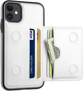 Phone Case for iPhone 11 Case with Card Holders, Dual Layer Lightweight Slim Leather iPhone 11 Wallet Case Flip Folio Magnetic Lock Protective Case for Apple iPhone 11 6.1 Inch (2019), Min