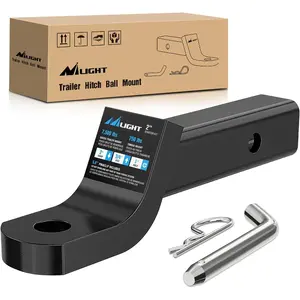 Nilight Trailer Hitch Ball Mount with 5/8" Hitch Pin Clip Fits 2 Inch Receiver Square 7500 lbs 2" Drop, 3/4 Rise, 1 Hole, Gloss Black Powder Coast, Powder Coating, 2" Shank