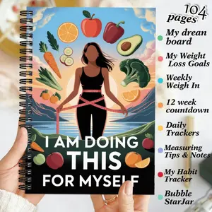 1 Aesthetic Health Weight Loss Journal, Fitness Log Book with Meal Plans, Workout Trackers and Progress Charts - Compact Nutrition Diary for Women and Men - Fitness Training & Healthy Diet Journal for Weight Management
