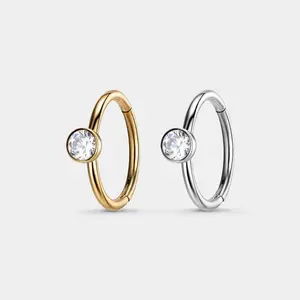 GLADEEX BODY JEWELRY Hypoallergenic 20G 316L Stainless Steel Geometric Bezel CZ Body Piercing Jewelry - Multi-Size Nose Piercing Nostril Hoop (8mm/10mm/12mm Inner Diameter) for Helix Piercings & Daily Wear ring cartilage