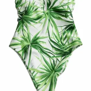 H&M Tropical Palm Print One Piece Swimsuit – Green & White Strapless Bathing Suit Size S NEW