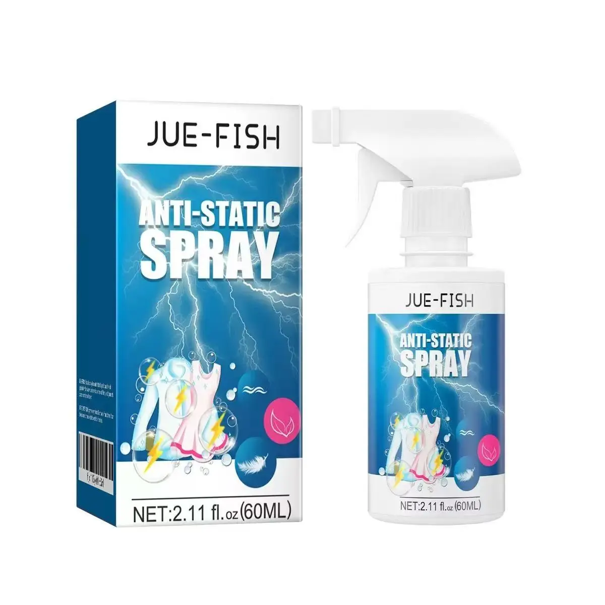 Jue-Fish Anti-Static Spray for Home Use, All Purpose Cleaner, Multifunctional Cleaner, Clothes Cotton Quilt Static Eliminator, Long-Lasting Down Jacket Hair Spray Agent, Multi Purpose Cleaning, Liquid Spray