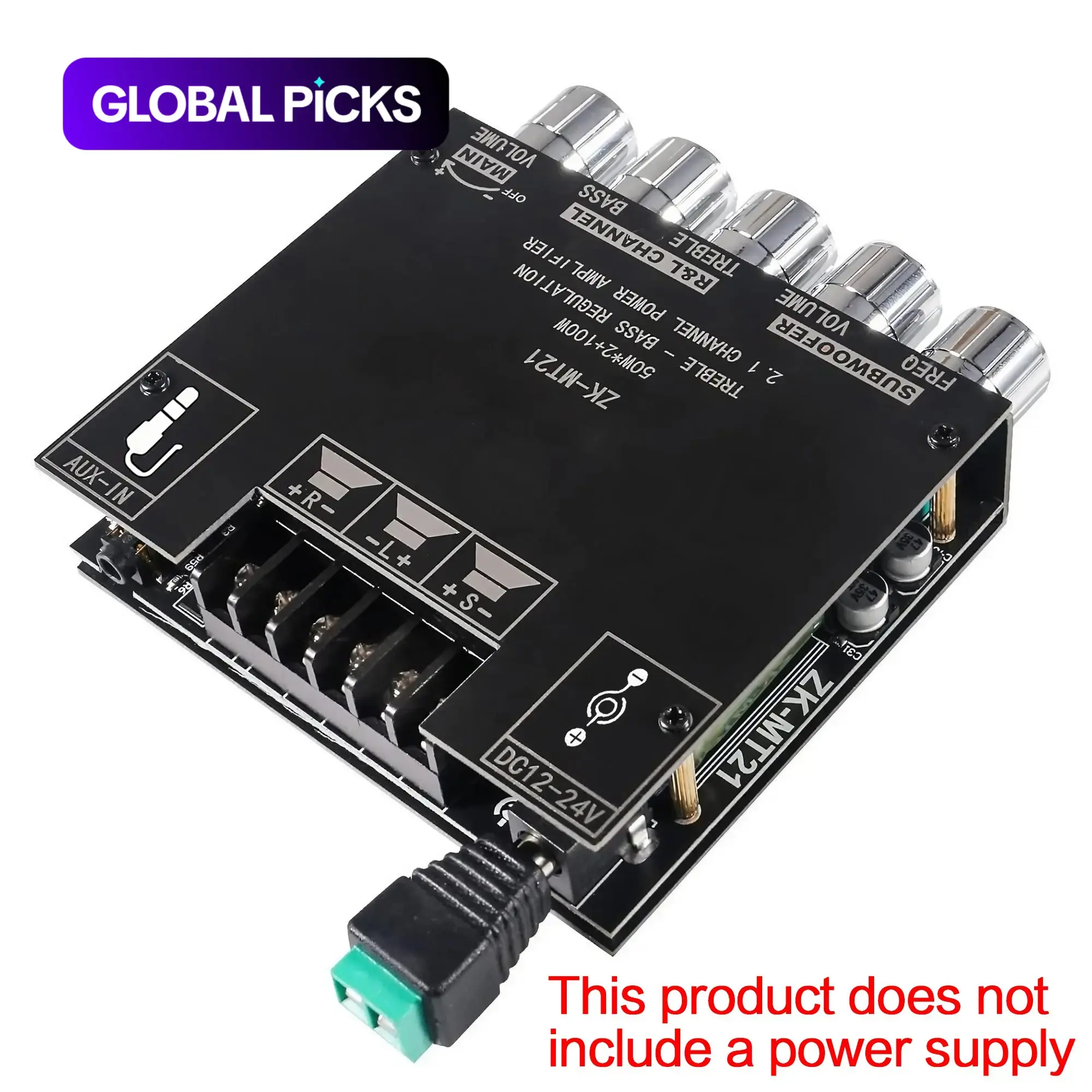 BT Amplifier Board, 50W+50W+100W 2.1-Channel Subwoofer Amp Board with Treble, Bass and Sub Controls, DC 9-24V, BT and AUX Inputs, DIY Wireless Speaker AMP Board #GLOBAL PICKS