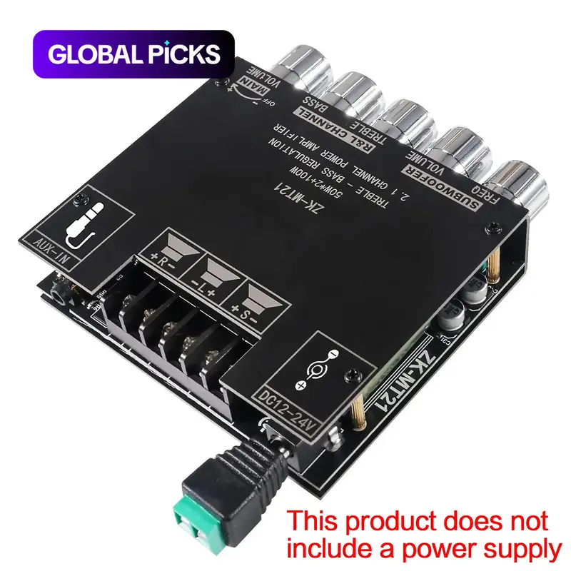 【Black Friday】Bluetooth Amplifier Board, 50W+50W+100W 2.1-Channel Subwoofer Amp with Treble, Bass and Sub Controls, DC 12-24V, BT & AUX Inputs, DIY Wireless Speaker, Audio Amplifier Module #GLOBAL PICKS