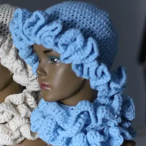 Dreamy Crochet Bucket Ruffle Hat & Ruffle Scarf Ultra Soft Yarn Comfortable Fit