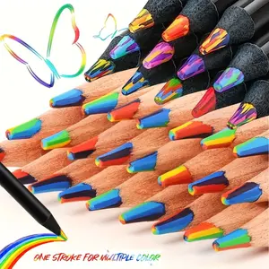 12pcs Rainbow Colored Pencils, Magic Gradient Multicolor Lead for Drawing, Doodling & Sketching, DIY Creative Art Supplies for Students and Adults, Smooth Pencils for Coloring Books, School and Office
