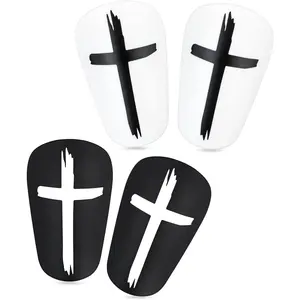 2 Pairs Mini Soccer Shin Guards Christian Faith, 3.94x2.36 Inch Black & White Cross Style Extra Small Football Shin Protector Tiny Shindefender Protective Equipment for Kids Boys Girls Adults