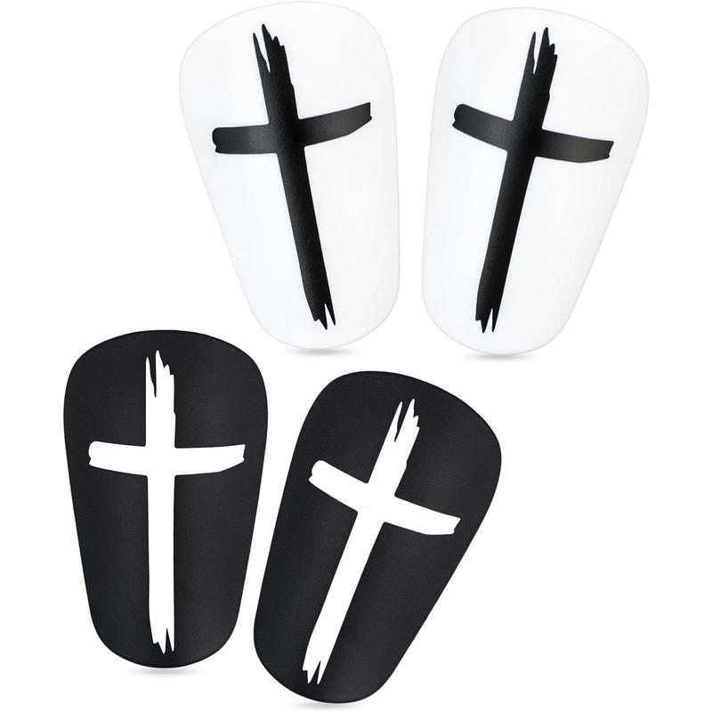 2 Pairs Mini Soccer Shin Guards Christian Faith, 3.94x2.36 Inch Black & White Cross Style Extra Small Football Shin Protector Tiny Shindefender Protective Equipment for Kids Boys Girls Adults