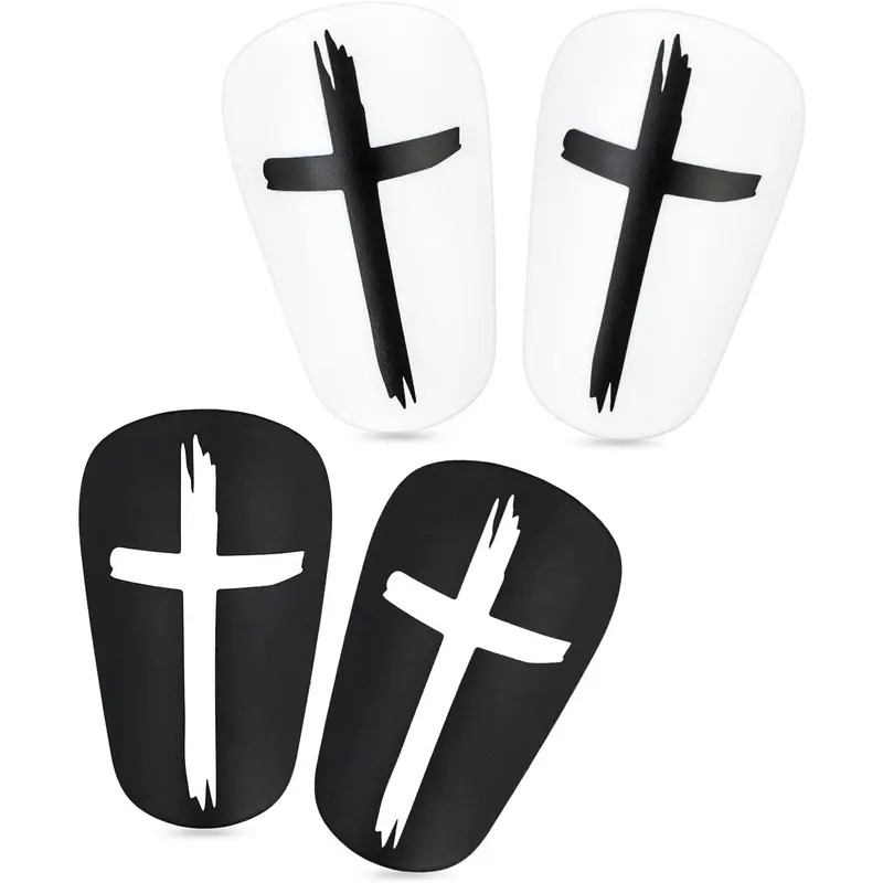 2 Pairs Mini Soccer Shin Guards Christian Faith, 3.94x2.36 Inch Black & White Cross Style Extra Small Football Shin Protector Tiny Shindefender Protective Equipment for Kids Boys Girls Adults