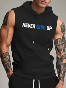 Never Give Up Sleeveless Fitted Casual Hoodie Vest | Fitness Motivation Hardcore Vibe 💪🔥⚫