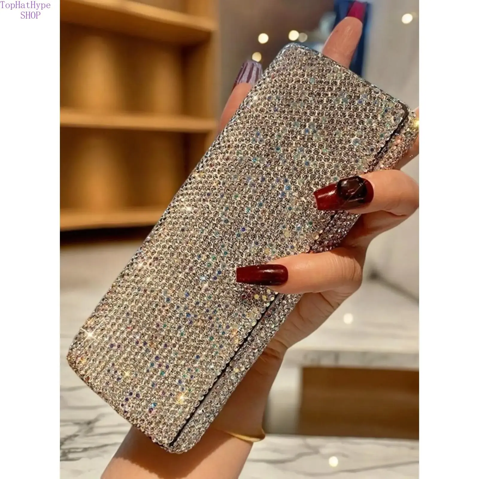Women's Rhinestone Sunglasses Case - Luxury Bling Compact Elegant Fashion Holder, Portable for Car Visor and Daily Use