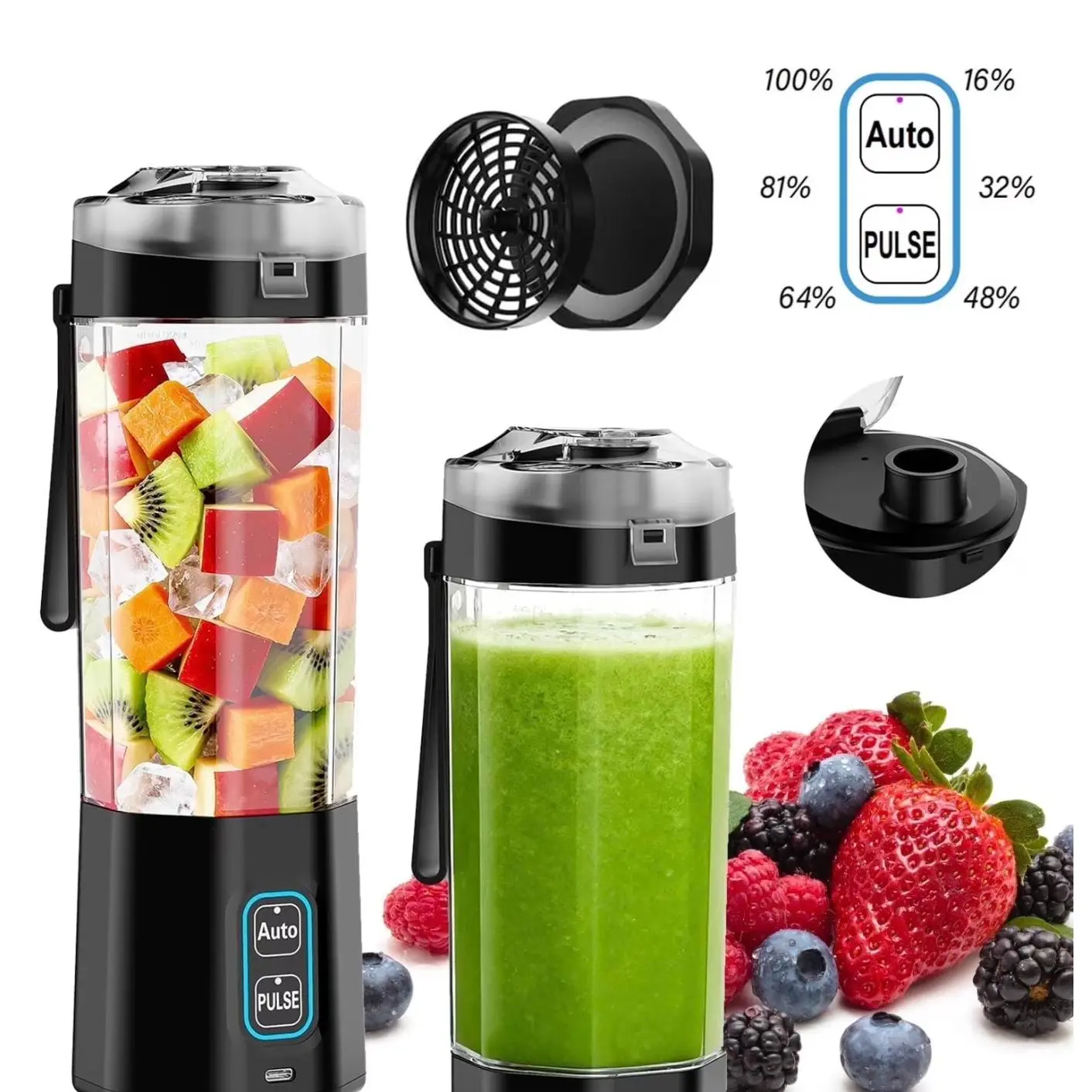 Portable Blender, USB Rechargeable Personal Smoothie Blender, Mini Travel Blender for Shakes and Juice