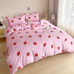 3pcs Small Strawberry Print Bedding Set, Universal Fit, No Padding, One Size, Comfortable & Stylish Sleepwear