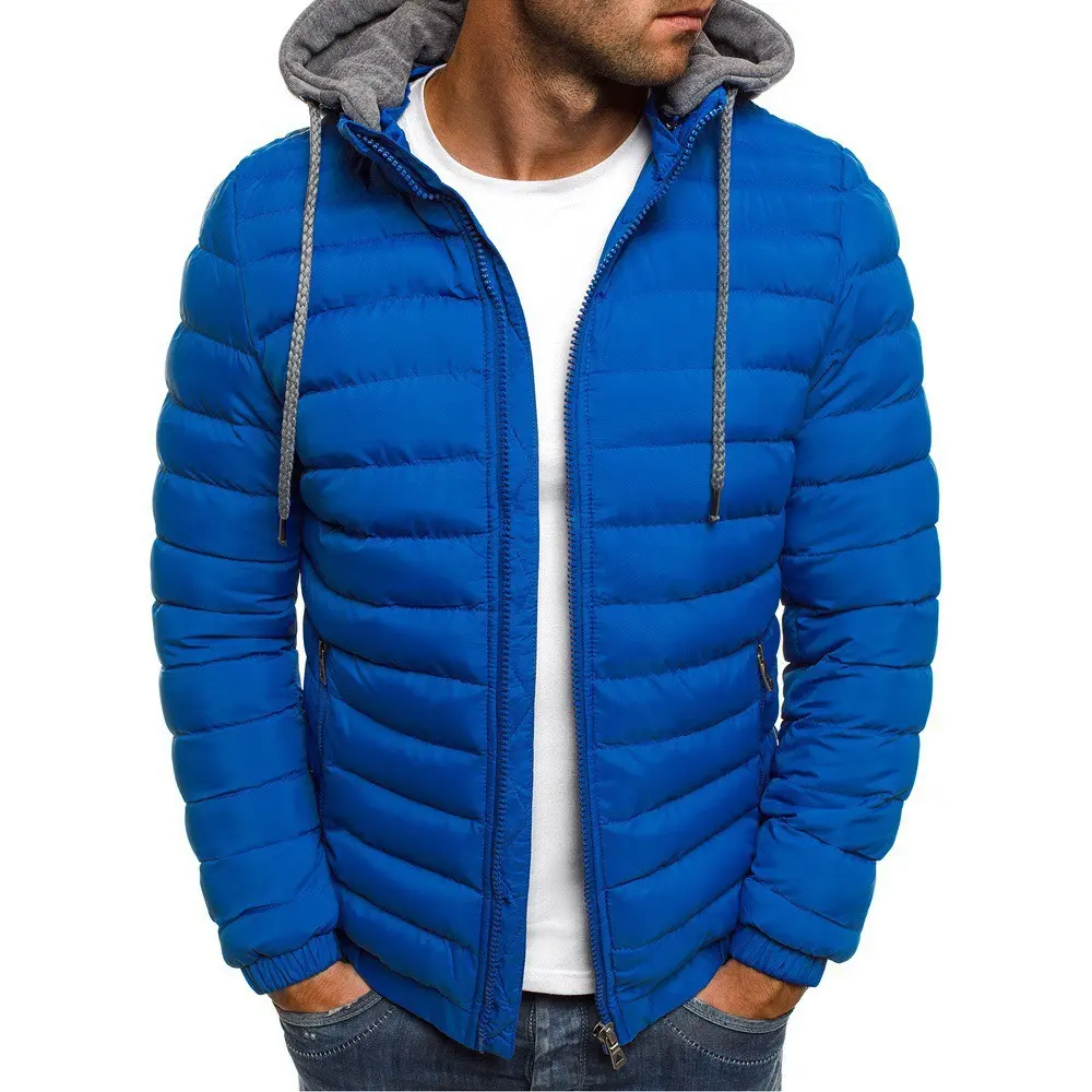 KZZ Menswear Men's Plain Soft Long-Sleeve Hooded Padded Cotton Jackets - Casual Baggy Winter Outerwear for Day Comfort and Warmth