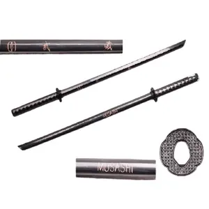 40" Black Musashi Wooden Blade Collectible Training Sword With Black Cord Wrap