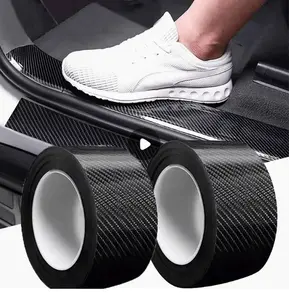 Car Door Sill Protector, Premium Carbon Fiber Texture Car Wrap Tape - Stylish Auto Body Protection, Vinyl Automotive Wrap Film Anti-Collision Fits for Most Vehicles (Black)