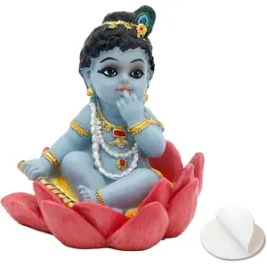 alikiki Baby Krishna for Car - 2.3”H Hindu God Makhan Chor Krishna Idol Statue Mini India Murti Item Home Office Temple Mandir Shrine Altar Pooja Decor Diwali Puja Gifts for Indian Friends Relative