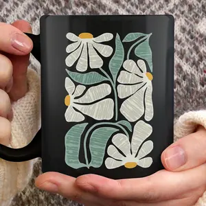 Aesthetic Floral Wildflowers Ceramic Mug - Subtle FDT Pattern Coffee Cup, 11oz Unique Gift for Friends, Microwave Safe Tea Mug