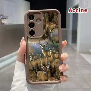 Soft Case Compatible with Samsung Galaxy S24 Plus S25 S23 S22 Ultra S24+ Deer in Wilderness Pattern Camera Lens Protective Durable Cover Gift for Boy