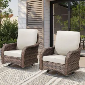 Swivel Outdoor Rocker Patio Chairs - Outdoor Swivel Rocking Chairs Set of 2, Wicker Chair Outdoor Patio Furniture Sets with Removable Cover Thick Cushions for Porch Balcony Deck -Blue/Beige