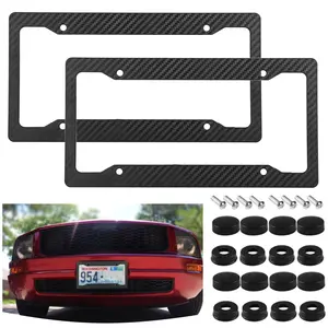 2-Pack Carbon Fiber License Plate Frame Set: Slim Black Front & Rear Tag Holder for Cars