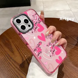 Phone Case for iPhone 16 Plus 15 Pro Max 14 13 12 11 Heart Harmony Pattern Non-Yellowing Shockproof Soft Silicone Transparent Cover