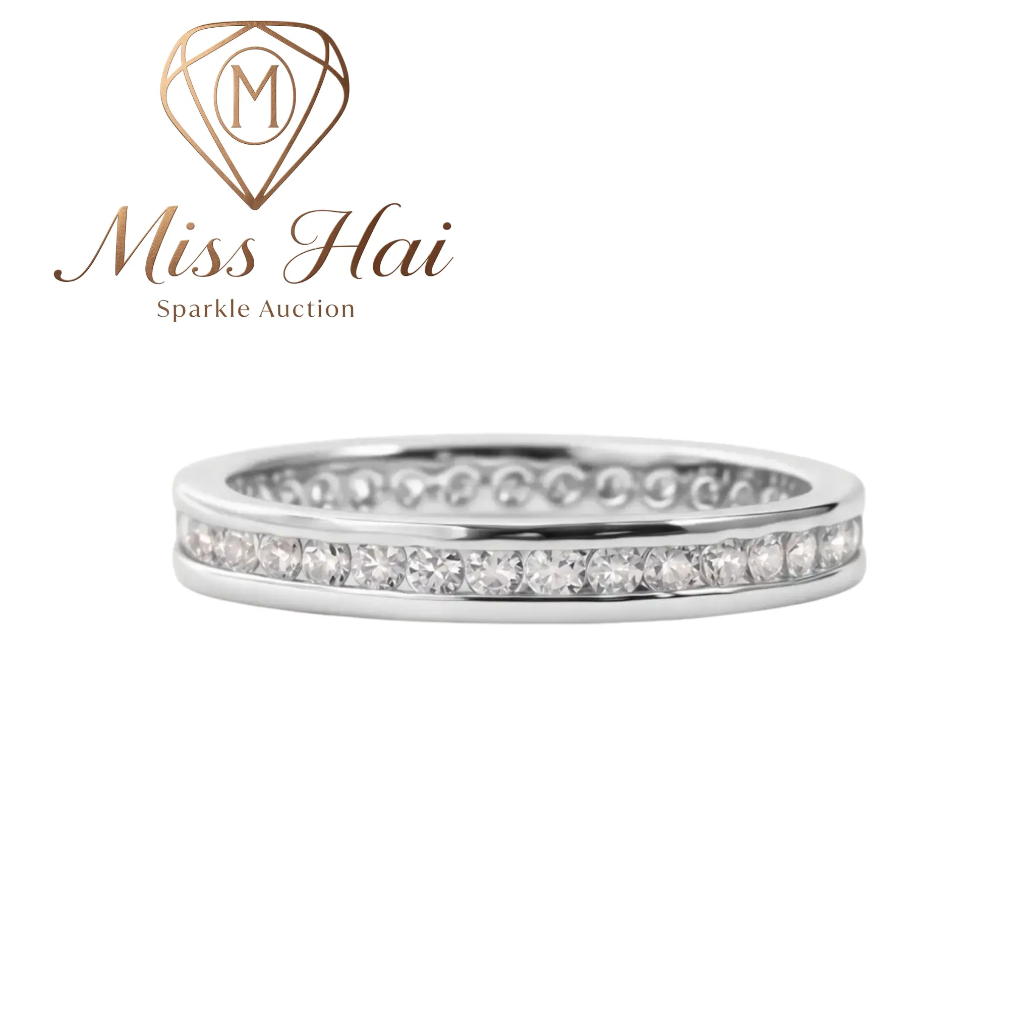 MISS HAI VVS Synthetic Moissanite Eternal Path Channel Set Eternity Wedding Band Ring 14K Gold‑Plated Copper Band Jewelry for Birthday Engagement Wedding Anniversary Christmas Valentine's Day Gift