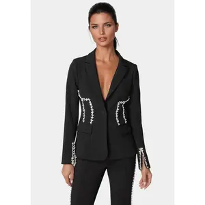 Rhinestone Detail Woven Twill Blazer