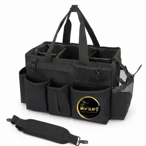 Cleaning Caddy Bag with Spray Bottle & Towel, 4 Foldable Dividers, Lightweight & Durable Organizer for Bathroom, Under Sink & Car, Green - Strap