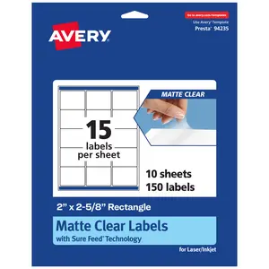Avery Matte Clear Labels,  2" x 2-5/8" Rectangle