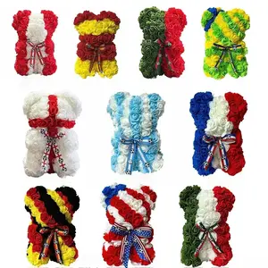 World Cup Theme Realistic Rose Bear Flag Elements National Team Small Bear Gift Pe Flower Bear, Soccer Themed Decorative Ornament