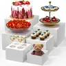 6 PCS Buffet Risers, Large Food Risers for Buffet Table, Display Stand Shelf for Party, Catering, Jewelry & Collectibles, White Plastic Nesting Boxes for Food Display