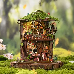 Forest Tea Book Club Book Nook DIY Kit for Adults. Tiny Home Vintage Abstract Renaissance Style. Wooden Bookshelf. 3D Hand-Assembled. Miniature Dollhouse, Birthday Gift